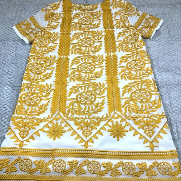 All:Row Dress Womens Large Yellow Embroidered Short Sleeve Mini - Picture 8 of 15